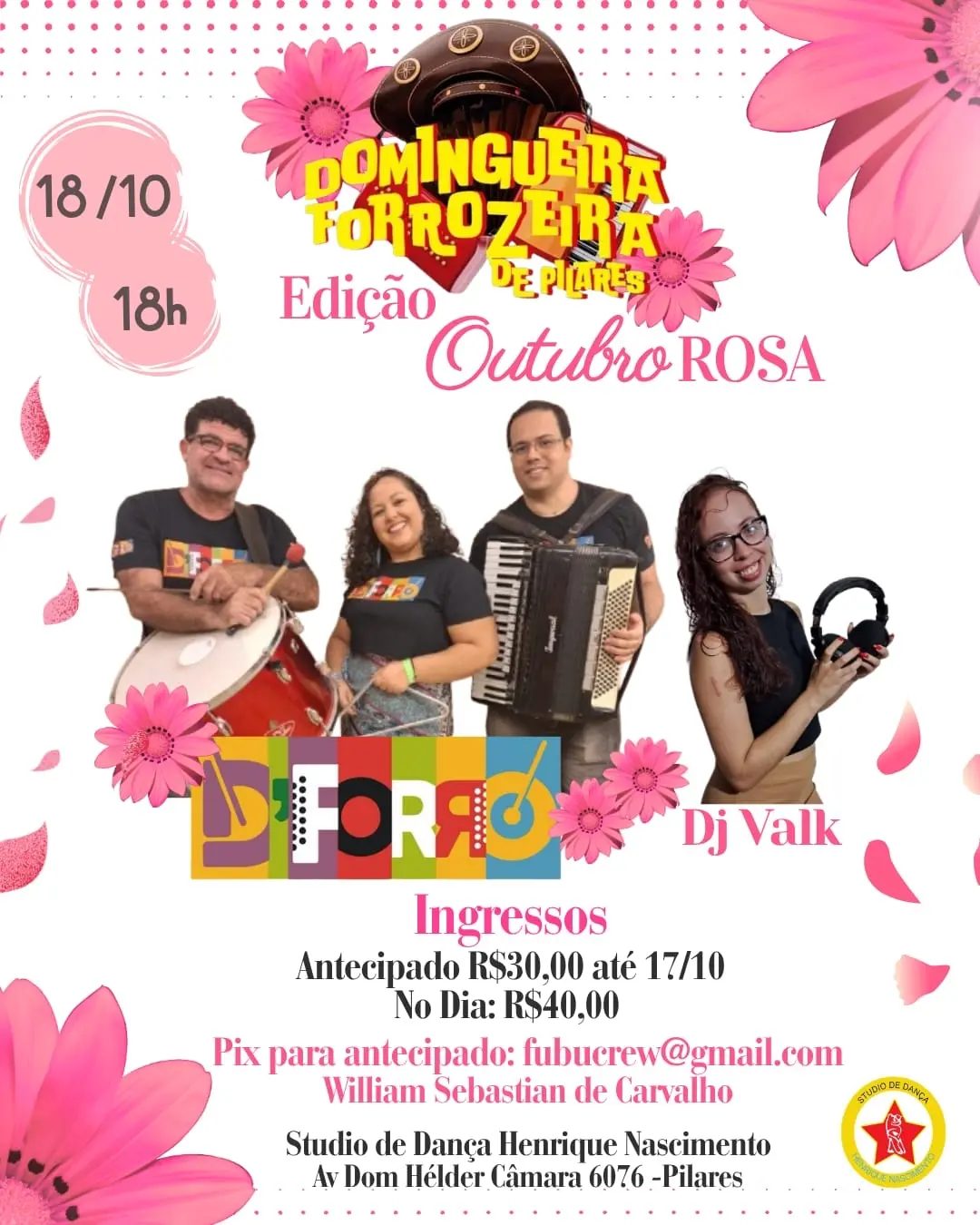 Flyer: Domingueira Forrozeira de Pilares Edição Outubro Rosa