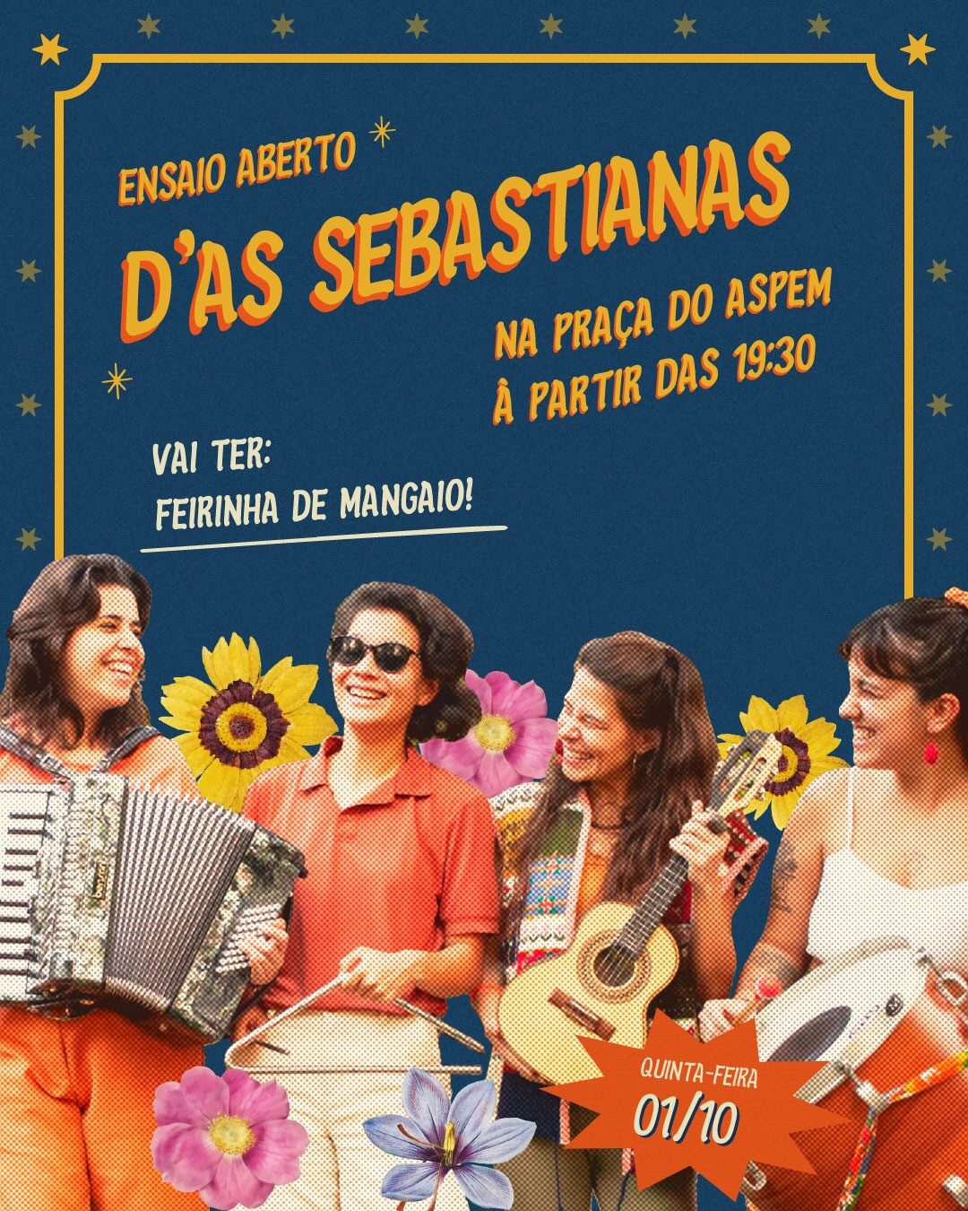 Flyer: Ensaio Aberto D'As Sebastianas + Feirinha de Mangaio